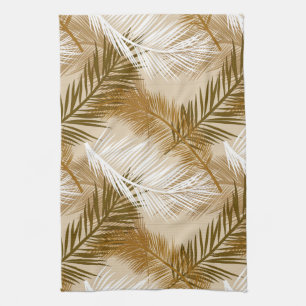 Palm Leaf Print, Donkerbruin, Tan en beige Theedoek