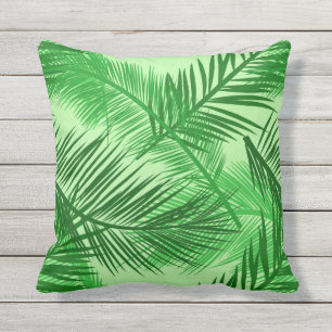 Palm Leaf Print, Emerald and Light Lime Green Buitenkussen