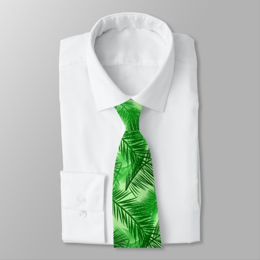 Palm Leaf Print, Emerald and Light Lime Green Stropdas (Gebonden)