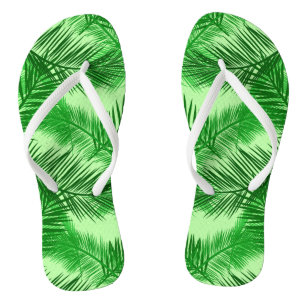 Palm Leaf Print, Emerald and Light Lime Green Teenslippers