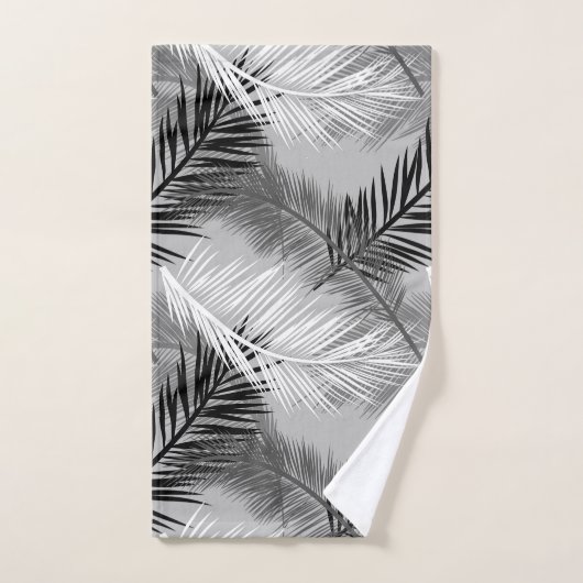 Palm Leaf Print, Grey / Grey, Black and White Bad Handdoek (Handdoek)