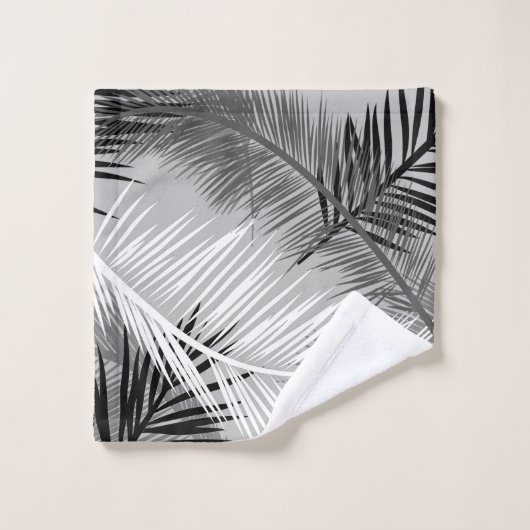Palm Leaf Print, Grey / Grey, Black and White Bad Handdoek (Wasdoekje)