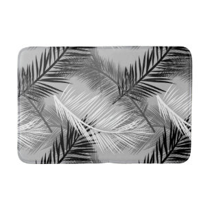 Palm Leaf Print, Grey / Grey, Black and White Badmat