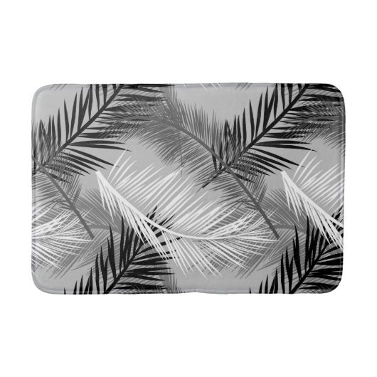 Palm Leaf Print, Grey / Grey, Black and White Badmat (Voorkant)