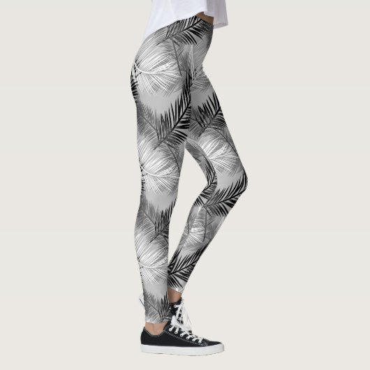 Palm Leaf Print, Grey / Grey, Black and White Leggings (Rechts)