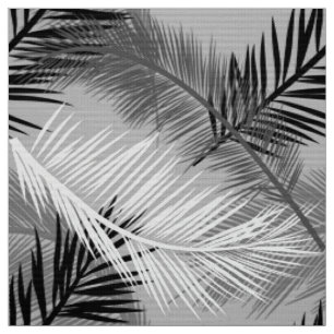 Palm Leaf Print, Grey / Grey, Black and White Stof