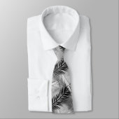Palm Leaf Print, Grey / Grey, Black and White Stropdas (Gebonden)