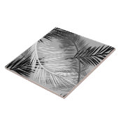 Palm Leaf Print, Grey / Grey, Black and White Tegeltje (Zijkant)