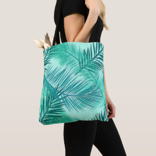 Palm Leaf Print, Turquoise, Blauwgroen en Aqua Draagtas