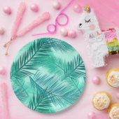 Palm Leaf Print, Turquoise, Blauwgroen en Aqua Papieren Bordje (Feest)
