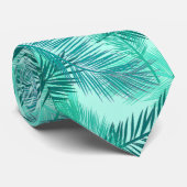 Palm Leaf Print, Turquoise, Blauwgroen en Aqua Stropdas (Opgerold)