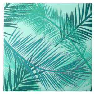 Palm Leaf Print, Turquoise, Blauwgroen en Aqua Tegeltje