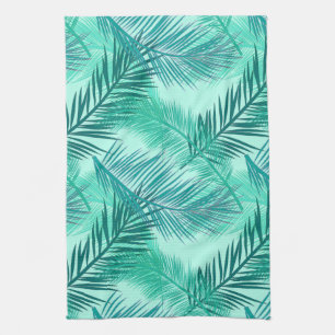 Palm Leaf Print, Turquoise, Blauwgroen en Aqua Theedoek