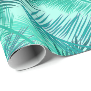 Palm Leaf Print, Turquoise, Blauwgroen en Light Aq Cadeaupapier
