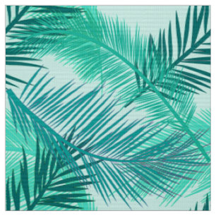 Palm Leaf Print, Turquoise, Blauwgroen en Light Aq Stof