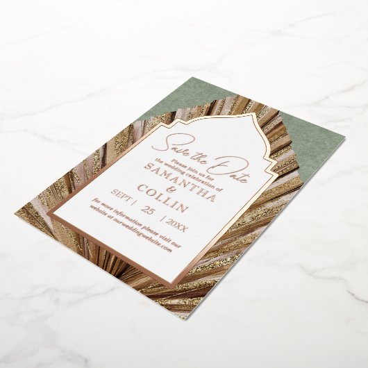 Palm Leaf Sage Green Save the Date Folie Uitnodiging (Gedraaid)