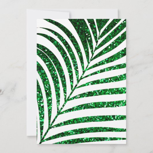 Palm Leaf Smaragd Groen Glitter Tropische Bruiloft Kaart (Achterkant)