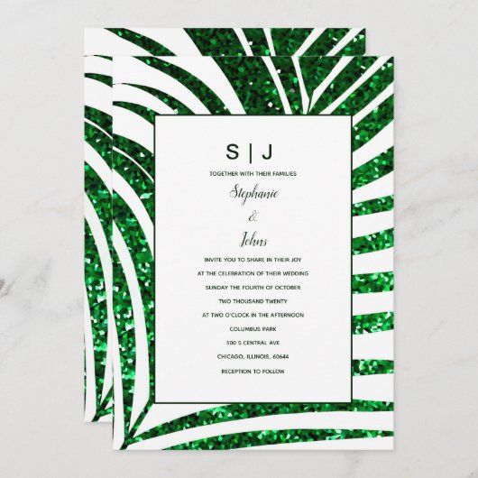 Palm Leaf Smaragd Groen Glitter Tropische Bruiloft Kaart (Voorkant / Achterkant)
