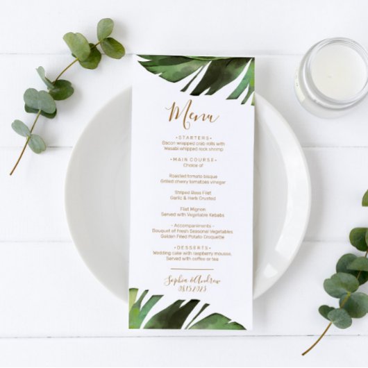 Palm Leaf Tropical Floral Minimal Menu Mariage