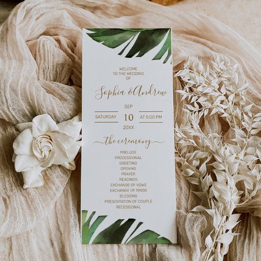 Palm Leaf Tropical Floral Wedding Programs Programma