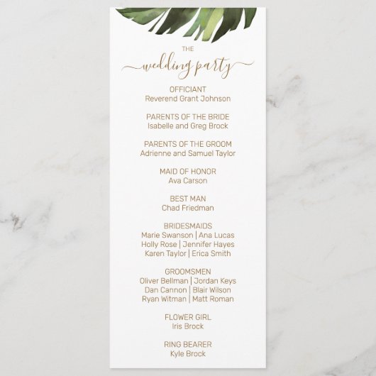 Palm Leaf Tropical Floral Wedding Programs Programma (Achterkant)