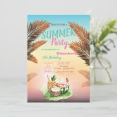 Palm Leaf, Tropical Fruits Birthday Party Kaart (Staand voorkant)