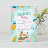 Palm Leaf, Tropical Fruits Birthday Party Kaart (Staand voorkant)