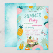 Palm Leaf, Tropical Fruits Birthday Party Kaart (Voorkant / Achterkant)