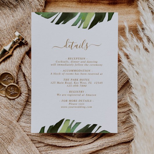 Palm Leaf Tropical Wedding Details Kaart