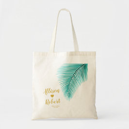 Palm Leaf Tropical Wedding Welcome Bag, Turquoise Tote Bag