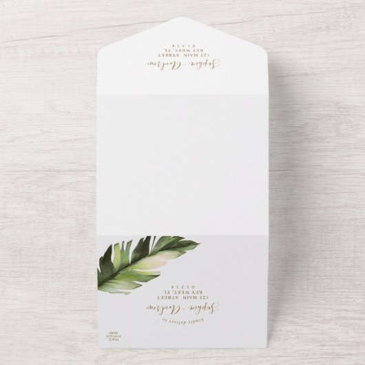 Palm Leaf Weddenschap All In One Uitnodiging (Buitenkant)