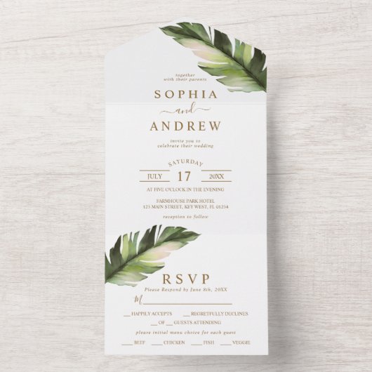 Palm Leaf Weddenschap All In One Uitnodiging (Binnen)