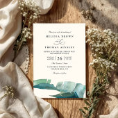 Palm Leave Green Elegant Modern QR Code Wedding Kaart