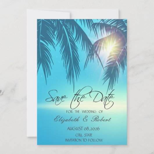 Palm Leaves Beach Blue Save The Date (Devant)