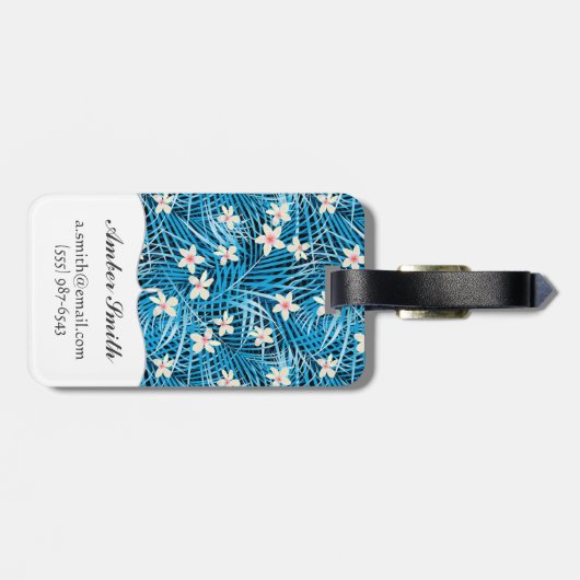 Palm Leaves Blue Pattern Bagagelabel (Achterkant horizontaal)