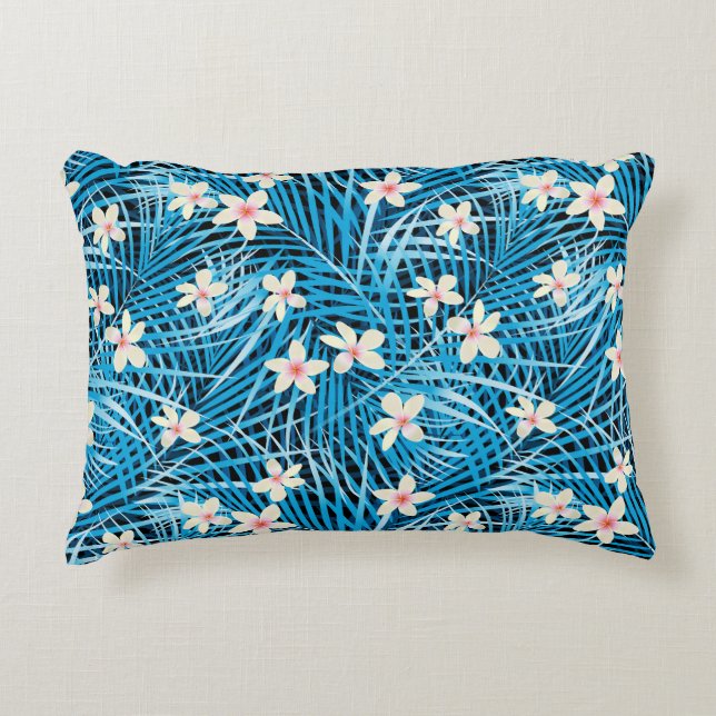 Palm Leaves Blue Pattern Decoratief Kussen (Voorkant)