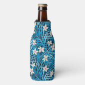 Palm Leaves Blue Pattern Flesjeskoeler (Fles Voorkant)