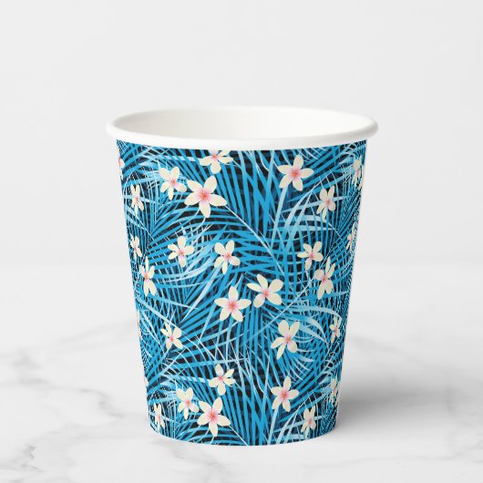 Palm Leaves Blue Pattern Papieren Bekers (Achterkant)