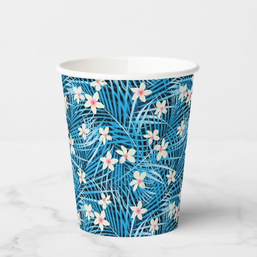 Palm Leaves Blue Pattern Papieren Bekers (Links)