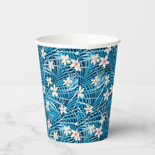 Palm Leaves Blue Pattern Papieren Bekers (Rechts)