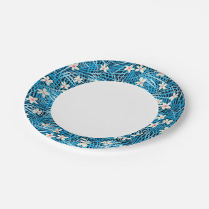 Palm Leaves Blue Pattern Papieren Bordje