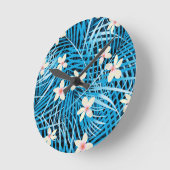 Palm Leaves Blue Pattern Ronde Klok (Hoek)