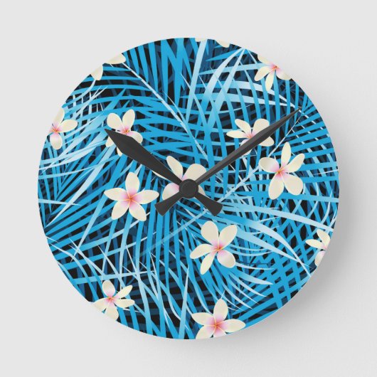 Palm Leaves Blue Pattern Ronde Klok (Voorkant)