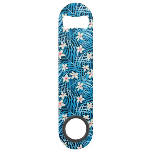 Palm Leaves Blue Pattern Speed Flessenopener (Voorkant)