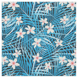 Palm Leaves Blue Pattern Stof