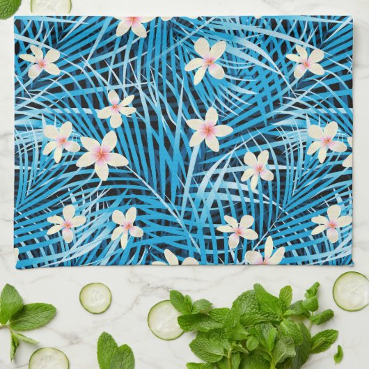 Palm Leaves Blue Pattern Theedoek (Gevouwen)