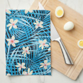 Palm Leaves Blue Pattern Theedoek (Quarter Fold)