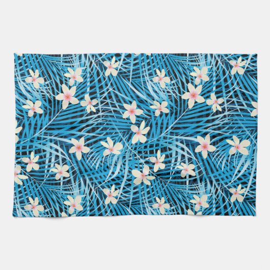 Palm Leaves Blue Pattern Theedoek (Horizontaal)