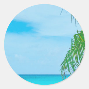 Palm Leaves Blue Sky Zee Clouds Blank Sjabloon Ronde Sticker