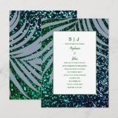 Palm Leaves Dusty Blue Green Glitter Wedding Uitnodiging Briefkaart (Voorkant / Achterkant)
